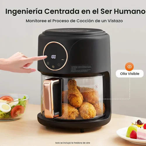 Vista 4 de Freidora de aire de vidrio de 4 cuartos con 8 ajustes preestablecidos, 1200 W digital con pantalla táctil y ventana de visión de 360°, temperatura