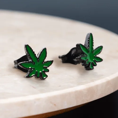 Vista 5 de Pierce2GO - Par de pendientes de 316L con colgante de hoja de marihuana