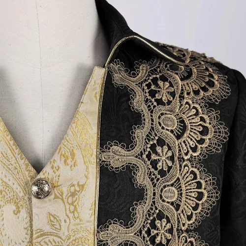 Vista 5 de Chaqueta medieval para hombre, bordado, vintage, gótico, steampunk, esmoquin