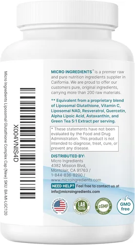Vista 6 de Micro Ingredients Complejo de glutatión reducido liposomal 3,000 mg - Suplemento avanzado de glutatión 8 en 1 con NAD, resveratrol, quercetina