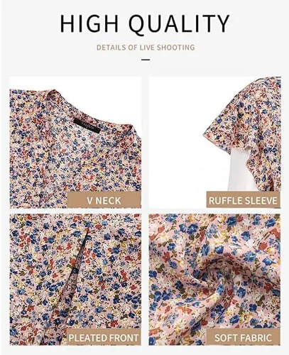 Vista 3 de VALOLIA Blusa de gasa con volantes y cuello en V y manga corta para mujer