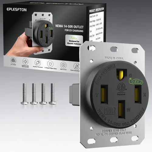 Vista 12 de Toma de corriente NEMA 14-50R de 50 amperios con placa de pared de acero inoxidable: 2.42 pulgadas de diámetro, abrazadera de latón en forma de U