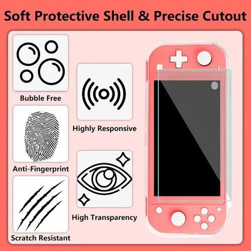 Vista 5 de FANPL Switch Lite Accessories Bundle -Carrying Case for Nintendo Switch Lite ,with 1 Clear Protector Case, 1 Screen Protector and 10 Thumb Grip