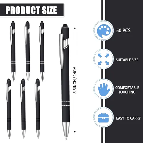 Vista 2 de 50 bolígrafos negros Inkling con lápiz capacitivo 2 en 1 para pantallas táctiles, bolígrafo de agradecimiento 2 en 1, regalo para colegas