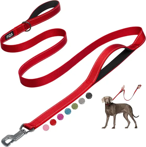 Vista 34 de Fida Correa resistente de 4 pies para perro con 2 cómodas asas acolchadas, asa de tráfico y gancho avanzado de fácil presión, correa reflectante