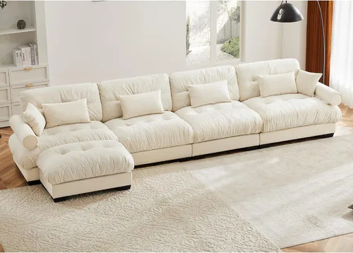 Vista 9 de Sofá modular de terciopelo con botones en L, sofá modular reversible de esquina de 2 plazas, sofá biplaza y otomano, combinación gratuita de 93.7
