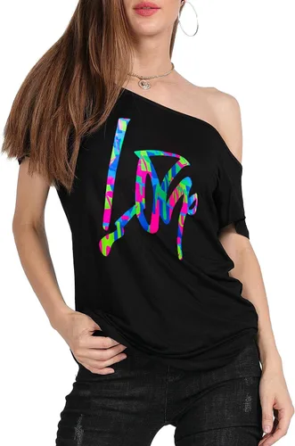 Vista 5 de MAGICMK - Camiseta casual para mujer, con estampado de labios y hombro descubierto, talla extragrande