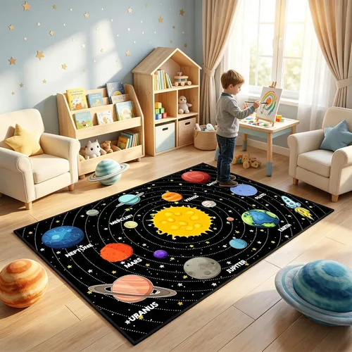 Vista 19 de Alfombras espaciales para dormitorio, alfombra Galaxy para habitación de niños, alfombras para sala de juegos, alfombra del sistema solar, 2 x 3 pies