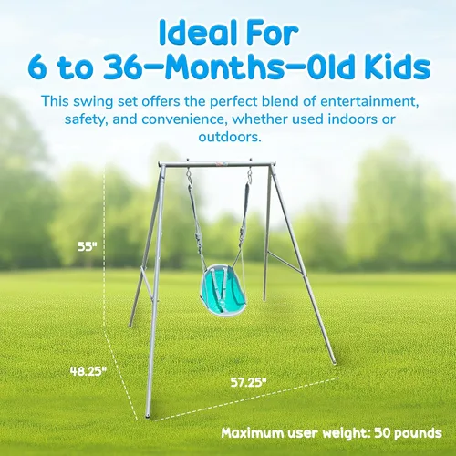 Vista 3 de XDP Recreation columpio para niños con estructura, juego portátil para el patio trasero, color aguamarina