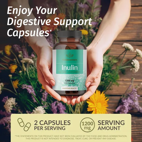 Vista 2 de HERBAMAMA Cápsulas en polvo de inulina de 1200 mg – Apoyo digestivo y limpieza intestinal con fibra prebiótica de inulina – Suplemento en polvo