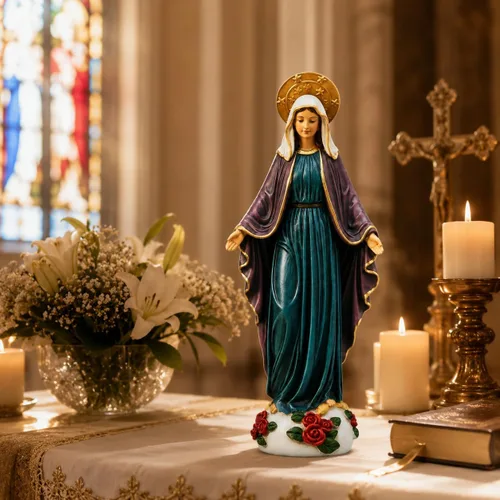 Vista 6 de Comfy Hour Mary - Estatua de Virgen María de 9 pulgadas, decoración católica de la Madre Bendita con rosas, escultura religiosa de poliresina