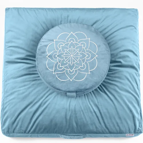 Vista 18 de Juego de cojín de meditación Hihealer grande de terciopelo para piso y cojín de yoga tibetano tradicional para adultos Zafu con relleno de trigo