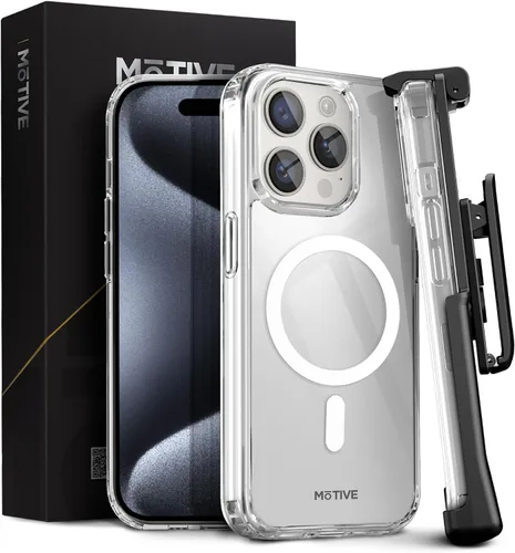 Vista 11 de MOTIVE - Funda transparente para iPhone 15 con clip para cinturón, 6.1 pulgadas Crystal Series, nunca amarillo, probado contra caídas de 10 pies