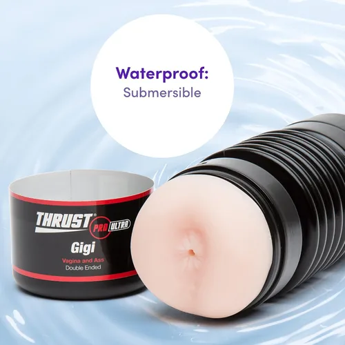 Vista 6 de Lovehoney Thrust Pro Ultra Gigi - Masturbador masculino de doble extremo, vagina y culo realistas de 6.5 pulgadas con canal texturizado, juguetes