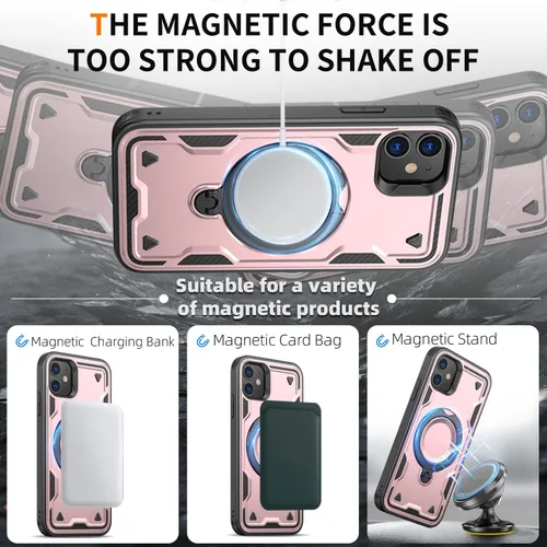 Vista 2 de Funda magnética para iPhone 11, para iPhone XR, compatible con MagSafe, con 1 protector de pantalla, anillo integrado de 360° con soporte de apoyo