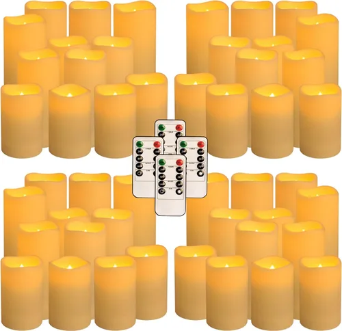 Vista 20 de fclayvts Paquete de 12 Velas de Pilar LED Sin Llama de Halloween - Funcionan con Baterías con Control Remoto y Temporizador, Luz Cálida Parpadeante