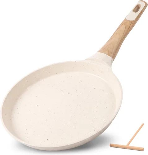 Vista 8 de NutriChef - Sartén para crepes de 24 cm (9.45 pulgadas) antiadherente con esparcidora de madera, sartén Dosa de mármol recubierto duradero, mango