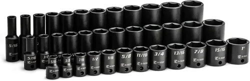 Vista 9 de Capri Tools Juego de llaves de vaso de impacto poco profundas, semiprofundas y profundas, métricas, 8 a 0.866 in, 45 piezas