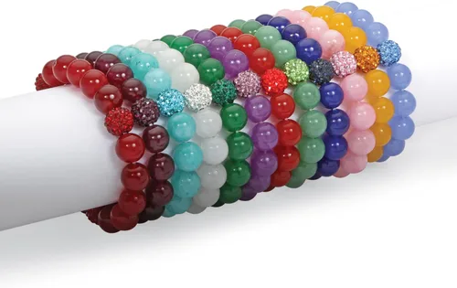 Vista 2 de PalmBeach - Pulsera elástica con piedra natal de ágata auténtica (0.394 pulgadas), 8 pulgadas de longitud