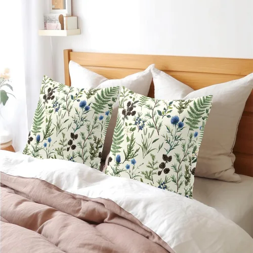 Vista 5 de Fundas de cojín decorativas primavera-verano 40x40 cm, juego de 2 fundas de cojín verdes con flores botánicas, fundas de cojín decorativas para Aqua