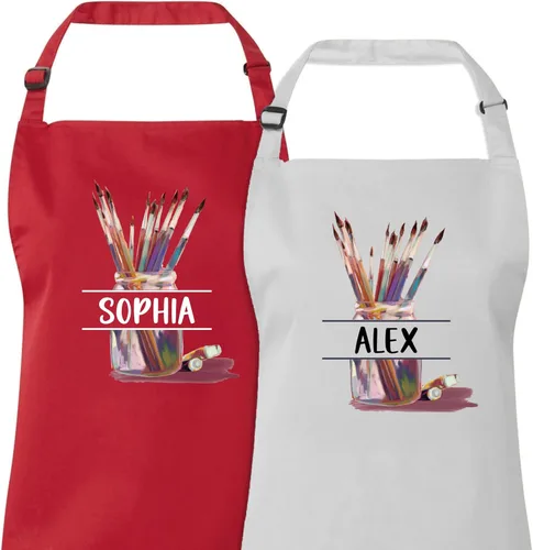 Vista 3 de Delantal de arte personalizado con bolsillos, delantal de pintura con nombre personalizado para artistas, estudiantes, profesores, niños, lienzo