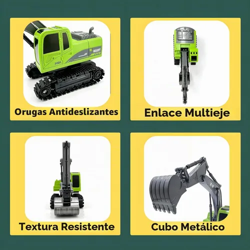 Vista 4 de 1:12 RC Semi camión con excavadora para adulto, cubo de metal, un control Verde