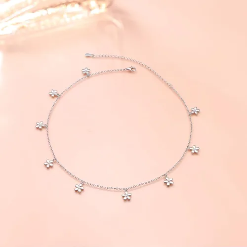Vista 5 de Gargantilla de plata esterlina DAOCHONG con colgante, cadena de disco para mujer y chica, de 33cm + 7,6cm