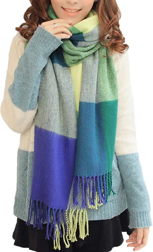 Vista 25 de Wander Agio Chal Largo de Moda para Mujer con Cuadrícula Grande, Bufanda Grande Cálida de Rejilla para Invierno Beige