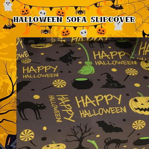 Vista 6 de Mybedsoul Funda para sofá con estampado de Halloween, funda elástica para sillón, funda para sofá de 1 pieza, lavable, protector de muebles
