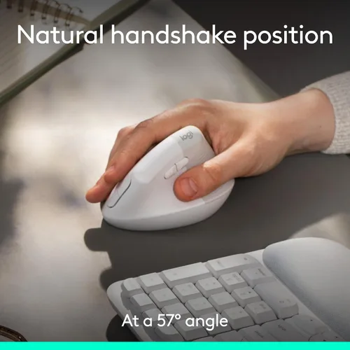 Vista 5 de Logitech Wave Keys & Lift Vertical Mouse - Combo de teclado y mouse inalámbrico ergonómico - con reposo de palma acolchado, Easy-Switch, Bluetooth
