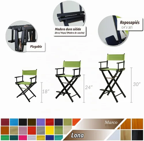 Vista 3 de Casual Home - Silla de director de 18 in, marco negro, lona negra, altura clásica Marco negro - Madera maciza