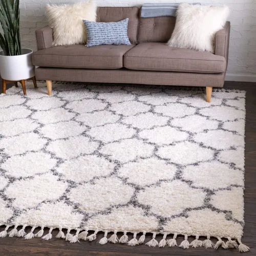 Vista 17 de Unique Loom Hygge Shag Collection - Alfombra de área enrejado (2 pies 2 pulgadas x 3 pies, rectangular, marfil / gris)