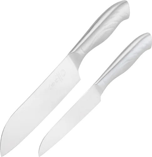 Vista 15 de SHI BA ZI ZUO Juego de cuchillos de cocina de 2 piezas, cuchillo Santoku y cuchillo de pelar, cuchillo de chef japonés con revestimiento de Ti