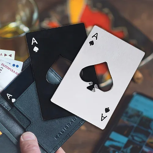 Vista 5 de Ace Of Spades - Abridor de botellas de acero inoxidable portátil, tamaño de tarjeta de crédito, abrelatas portátil de acero inoxidable