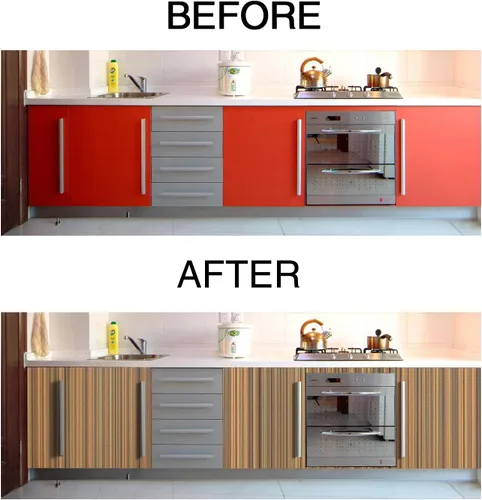 Vista 3 de VVIVID Rollo de vinilo texturizado con acabado sintético de madera de arce a rayas, para muebles de oficina en casa, bricolaje, sin ensuciar, fácil