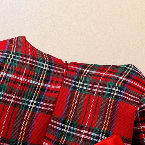 Vista 8 de Vestido de moda tutú para niños y niñas, traje de Navidad rojo a cuadros vestido de manga larga