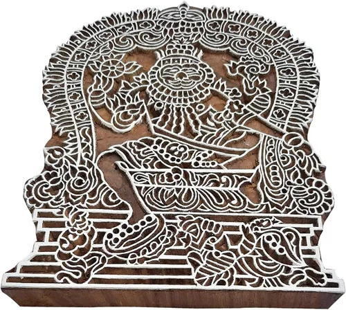Vista 5 de Bloque de impresión con clase grande Lord Ganesha forma sello de madera grande