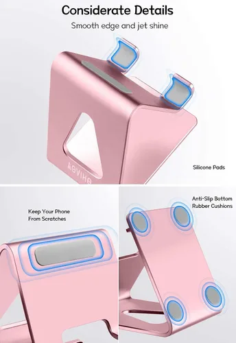 Vista 2 de Aoviho Paquete de soporte básico de aluminio para teléfono celular, color morado y oro rosa