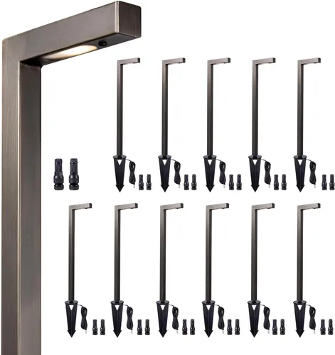 Vista 12 de Gardenreet Luces de camino de paisaje de latón, luces de camino de bajo voltaje de 12 V con cable, luces de jardín al aire libre LED impermeables