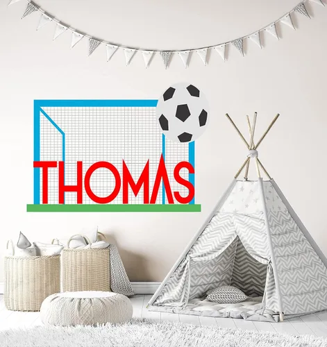 Vista 6 de Calcomanía de pared de fútbol con nombre personalizado, calcomanía de pared de fútbol, mural de pared de portería de fútbol personalizado