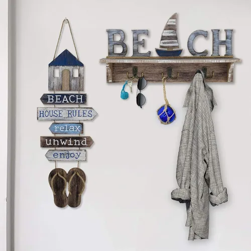 Vista 4 de SAILINGSTORY - Placa para colgar en la pared, diseño de playa Flip Flop
