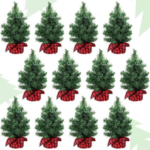Vista 9 de Ceenna 6 piezas de mini árbol de Navidad artificial sin luz, falso árbol de Navidad de mesa, decoración de árbol de pino falso con base