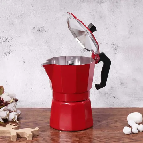 Vista 2 de Cafetera para estufa, 5.1 fl oz, 3 tazas de aluminio estilo italiano clásico, válvula de alivio de seguridad integrada con mango ergonómico