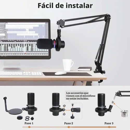 Vista 2 de HyperX DuoCast Boom Arm - Brazo de micrófono HyperX compatible con HyperX DuoCast, brazo de micrófono con cubierta de micrófono, mejora la calidad
