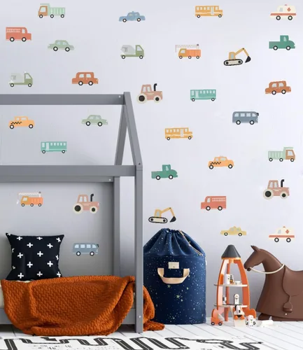 Vista 5 de YIMEHDAN Vinilos Adhesivos de Transporte Acuarela, Pegatinas de Vehículos para Pared, Camiones, Tractores, Excavadoras, Autobuses, Arte