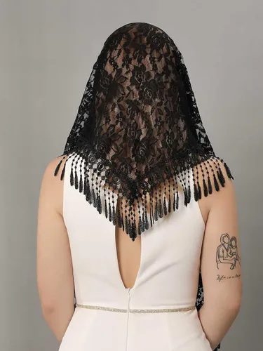 Vista 2 de Unsutuo Velo de Mantilla de encaje velo de iglesia velo católico velo de capilla velo de misa latina bufanda para damas de honor de boda