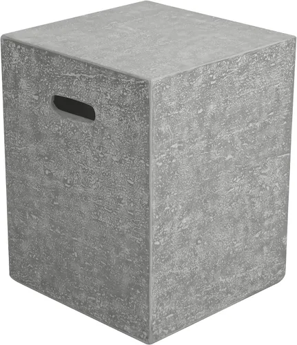 Vista 3 de AMS Chimenea Elementi Cubierta cuadrada de tanque de propano estilo Nápoles de 20 libras Base de hormigón GFRC Dimensiones: 17.3 x 17.3 x 25.6