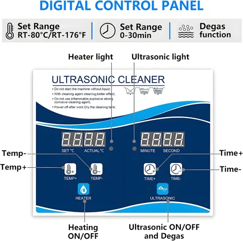 Vista 4 de Máquina limpiadora profesional de joyas Sonic – Limpiador ultrasónico digital con calentador, temporizador y modo Degas para dentaduras, monedas
