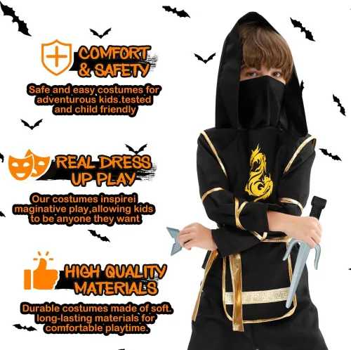 Vista 4 de Disfraz de Halloween para niños, disfraz de ninja y juego de simulación con juguetes Ninja de lujo
