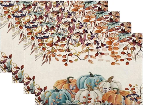 Vista 15 de Juego de 4 manteles individuales florales de 12 x 18 pulgadas, diseño de flores silvestres, acuarela, lavables, manteles decorativos de tela de lino